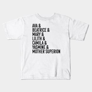 Character names (v3 black text) - Warrior Nun Kids T-Shirt